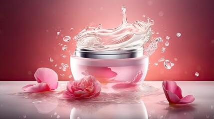 Cosmetic cream for skin care illustration. Hydration cream with splashes drops. Product advertising. Generative AI