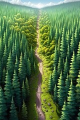 Aerial view of green summer forest with spruce and pine trees. Generative AI
