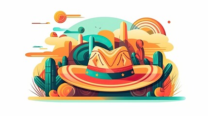 Mexican sombrero with cactus background. Mexico holiday illustration. Generative AI
