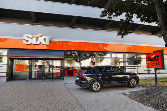 ESSEN, GERMANY - SEPTEMBER 20, 2020: Sixt car rental office in Essen, Germany. Sixt is one of largest car rental companies, present in 110 countries.