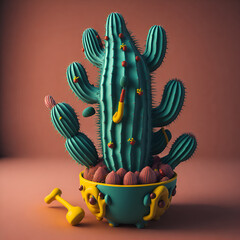 3d cactus playing maracas, Cinco de mayo, created with Generative AI technology