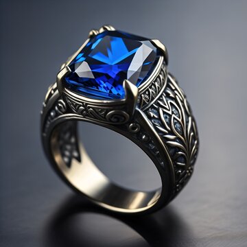 A blue sapphire
 is displayed on a white surface high res Neelam stone, Beautiful ring