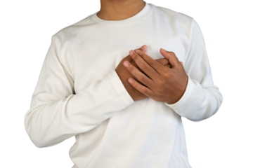 Man holding heart with both hand isolated