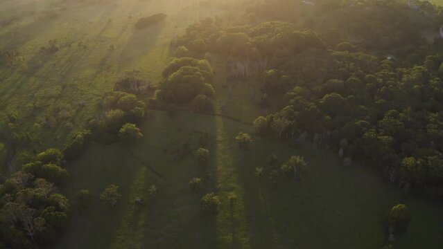 Aerial Drone View of Byron Bay New South Wales Australia Hinterland farms at Sunset