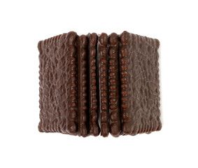 Biscuit Coated in Dark Chocolate Isolated, Square Cookies, Rectangular Shortbread, Crunchy Digestive Cookie