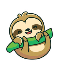 Sloth Cartoon Hanging on a Tree Branch vector illustration