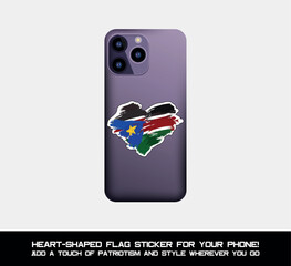 Show your love for South Sudan wherever you go! Attach this stylish phone sticker featuring the South Sudanese flag in a heart shape.