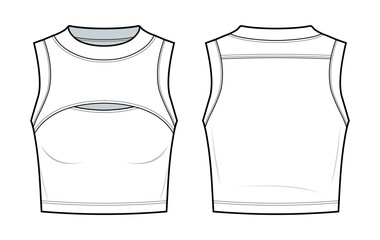 Cut out Athleisure Tank Top technical fashion illustration. Tank Top template vector illustration. front and back view. white colour. CAD mockup set.	