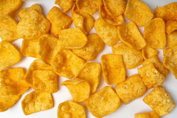 Lentil Chips Isolated, Lentils Crisps, Healthy Orange Snack, Fried Organic Crunchies, Lentil Chips on White