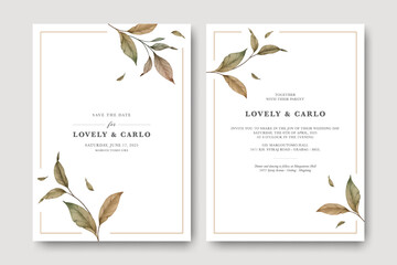 Minimal wedding card template with leaf