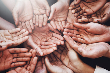 Open hands, group and together with community, solidarity and support. Trust, teamwork and charity...