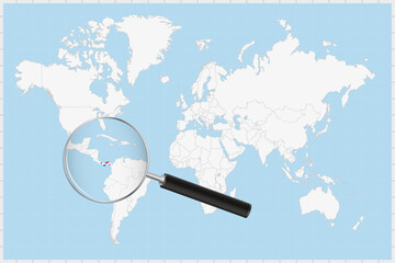 Magnifying glass showing a map of Panama on a world map.
