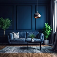 Living room home interior beckground, wall mock up. Ai generated