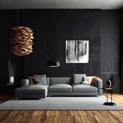 Living room home interior background, wall mock up. Ai generated