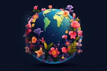 Planet earth green in flowers and trees, World Day, Erth Day, generative ai