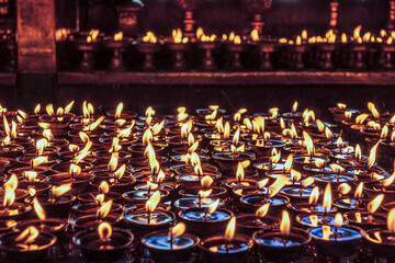 votive candles, Swayambhu.Religious pilgrimage center for Buddhists and Hindus. Kathmandu, Nepal, Asia.