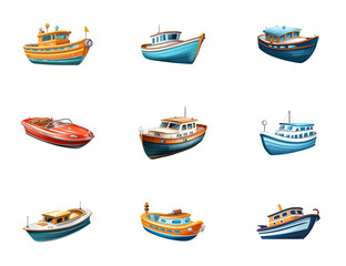 Cartoon boat set. Vector illustration.