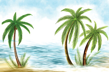 Tropical landscape coconut green tree background