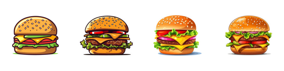 Cartoon burger set. Vector illustration. - obrazy, fototapety, plakaty