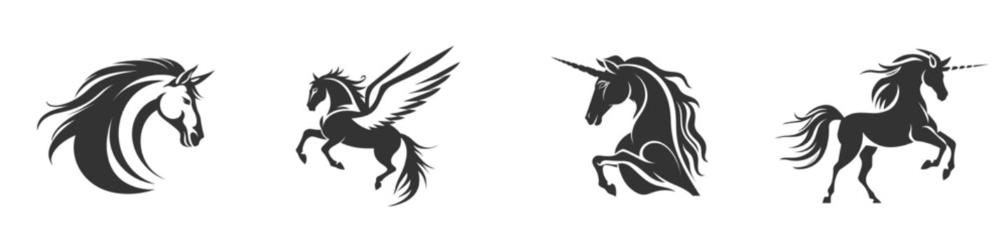 Unicorn black logo. Vector illustration.
