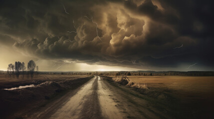 Obraz premium Whispers of Impending Storm: Dark Moody Clouds Foretell Ominous Weather. Generative AI