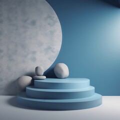 Blue Elegance: A Captivating Wall with a Graceful Pedestal