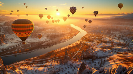 Breathtaking Skies: Cappadocia's Enchanting Hot Air Balloons. Generative AI - obrazy, fototapety, plakaty