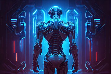 Fototapeta na wymiar Future Technology Room - Modern Science robot and Cyberpunk Concept. Generative AI illustrations.