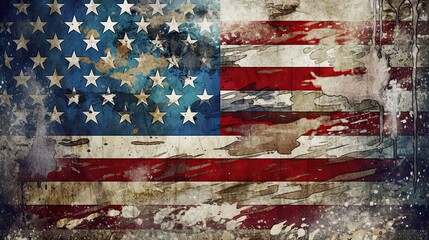 The United States flag on a grunge backdrop, ideal as a background for 4th of July celebrations. Generative AI