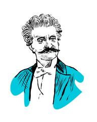 Strauss vector image, portrait, buste of Johann Strauss I, vector illustration isolated on white background