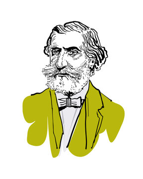 portrait, bust of Giuseppe Verdi, vector illustration/sketch/drawing isolated on white background