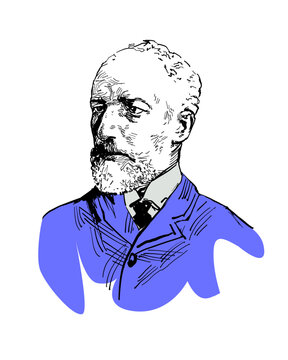 Vector portrait, buste of Pyotr Ilyich Tchaikovsky, vector illustration/sketch/drawing on white background