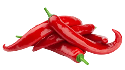 Selbstklebende Fototapete Scharfe Chili-pfeffer red hot chili peppers isolated on white background, full depth of field
