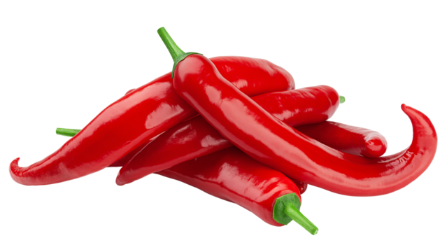 red hot chili peppers isolated on white background, full depth of field