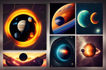 Fantasy Space Astronomy Poster Set - generative ai
