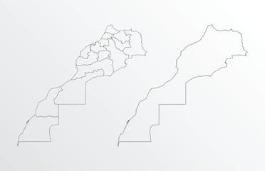 Black Outline vector Map of Morocco with regions on white background