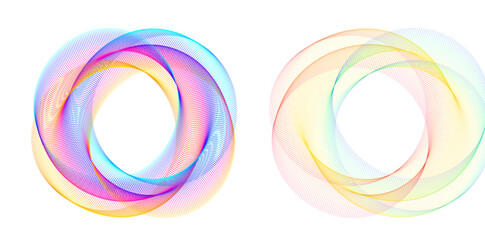 Set design element circle. Isolated bold vector colors golden ring from. Abstract glow wavy stripes of many glittering swirl created using Blend Tool. Vector illustration EPS10 for your presentation - obrazy, fototapety, plakaty