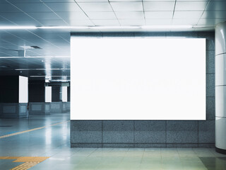 Blank white Mock up light box Banner Media Advertisement in subway station