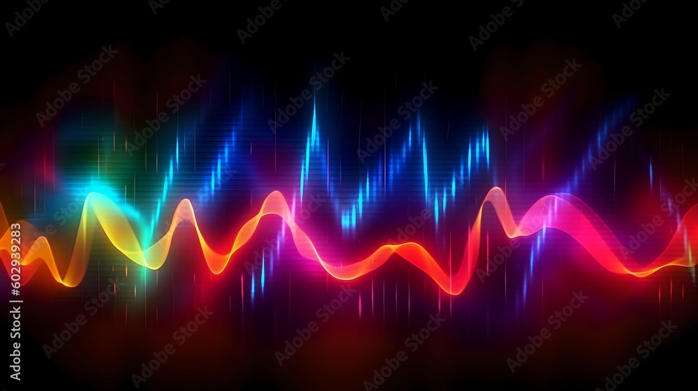 Poster abstract waves, abstract multicolored waves on black background. generative ai.