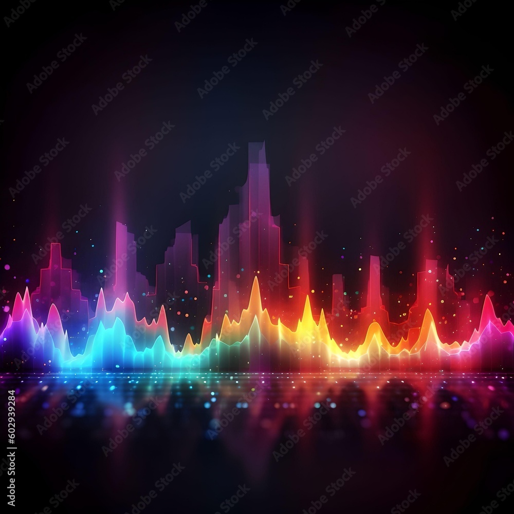 Poster abstract multicolored waves on black background. generative ai.