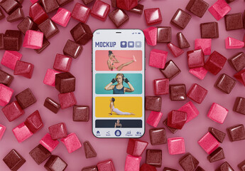 Scene with Mobile and Colorful Cubes Mockup