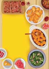 Happy Juneteenth, Top view traditional food and drink for celebration