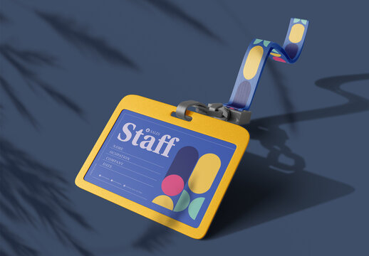 Horizontal ID Card Holder with Lanyard Mockup