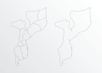 Black Outline vector Map of Mozambique with regions on white background