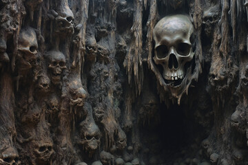 A skull in a dark cave Generative AI