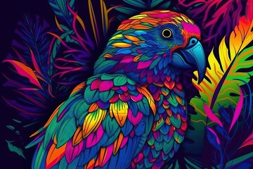 Fototapeta premium colorful parrot on black background, pop art