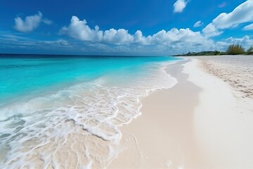 Fototapeta na wymiar Sand beach, beautiful ocean landscape (Ai generated)