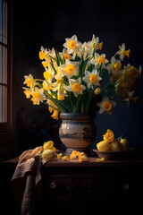 A vase filled with flowers daffodils. Generative A