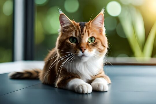 Photo hyperrealistic of a cute cat on the table