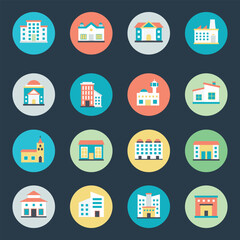 Collection of Accommodations Flat Circular Icons 
